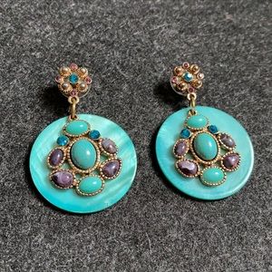 Blue turquoise and amethyst stones decorated vintage rare earrings